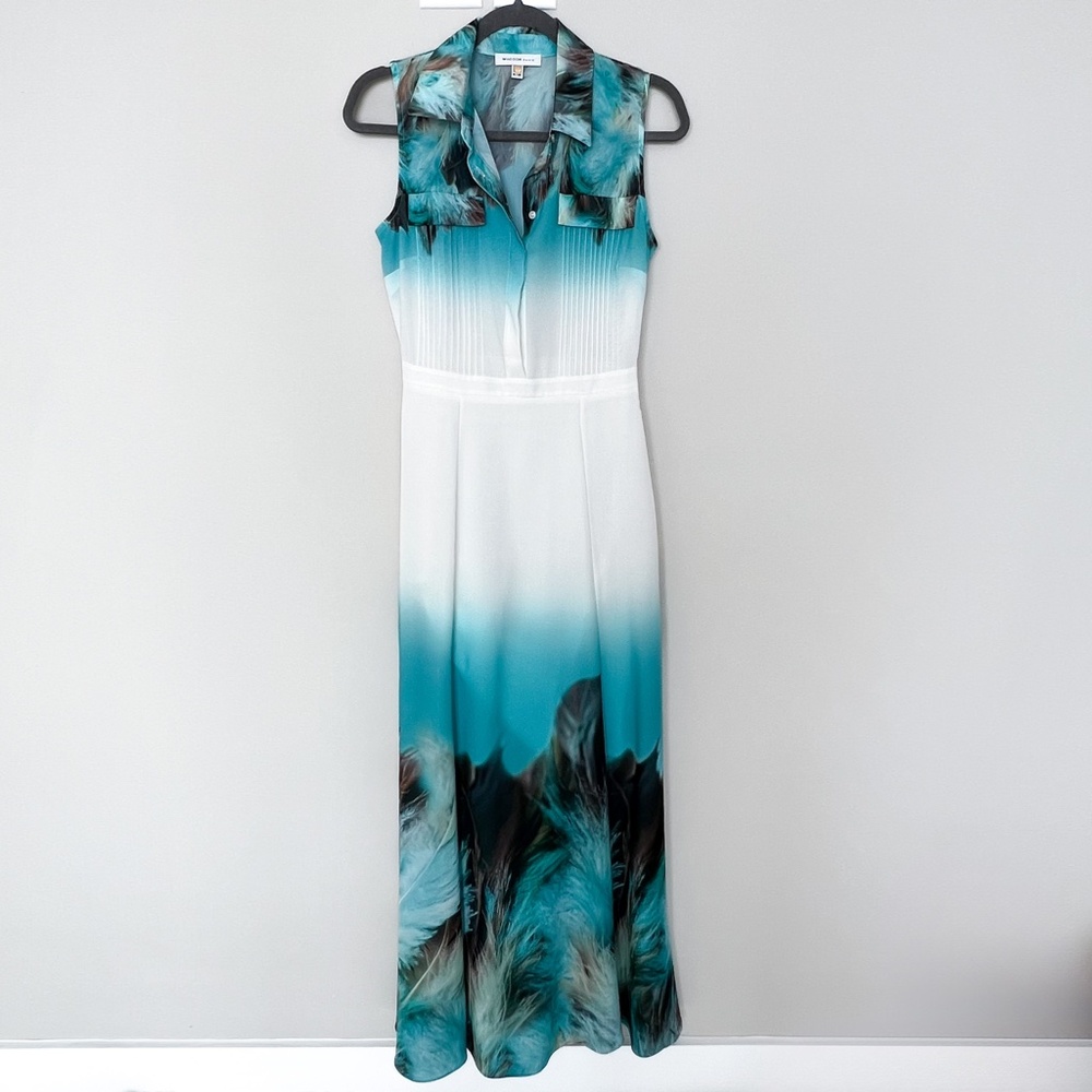 Waggon Paris | Maxi Tropical Summer Spring Dress White Turquoise M - Picture 3 of 17